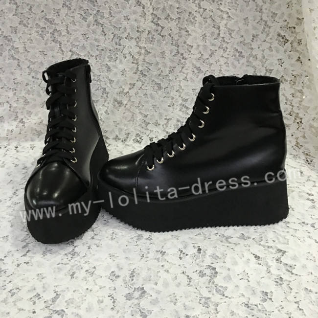 Gothic Matte Black Lolita Short Boots