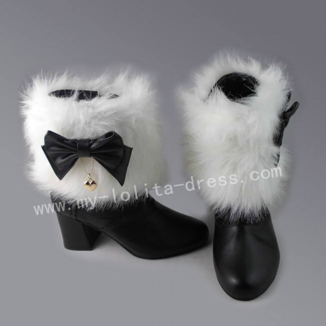 Black White Sweet Lolita Heels Boots with Bows