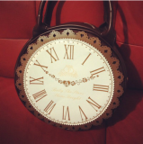 Japan Vintage Embroidery Illustration Clock Round 2 Way Bag -OUT