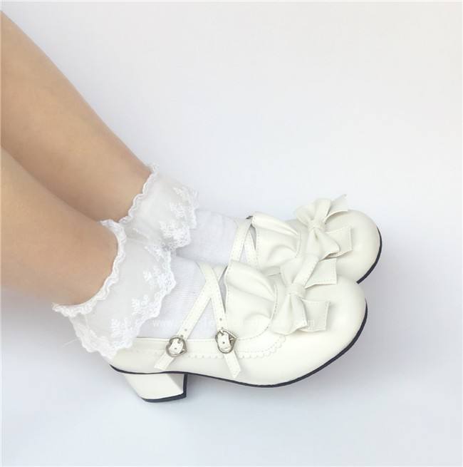 Coffee Crossed Straps Bows Lolita Footwear