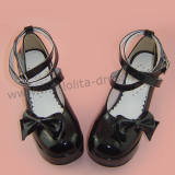 Wine Red 3 Straps Bow Lolita Shoes