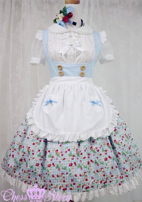 Summer Cherries Strawberry Lolita JSK 3 Colors + Apron