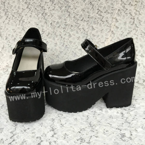Gothic Glossy Black Lolita Heels High Platform
