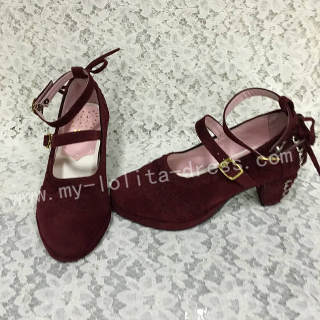 Sweet Wine Velvet Lolita Hees Shoes