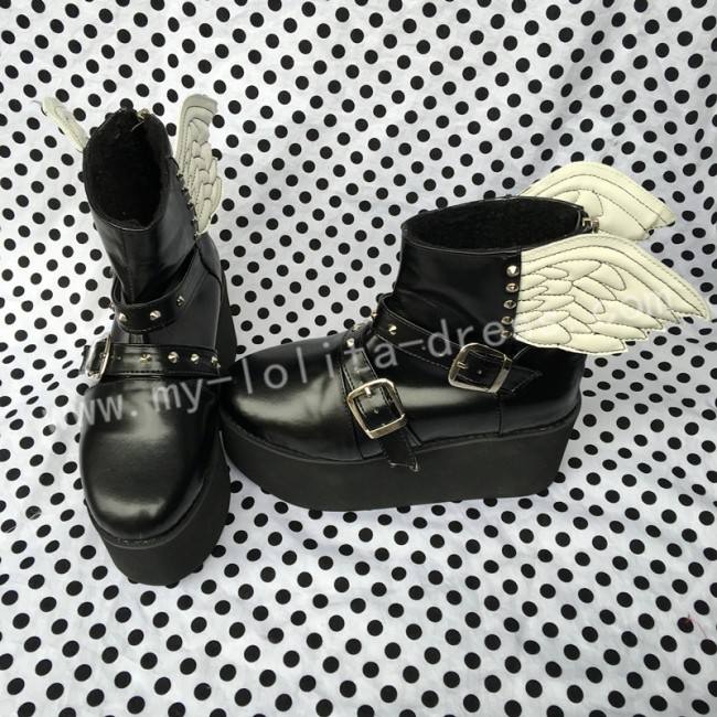 Gothic Matte Black Lolita High Platform with Wings
