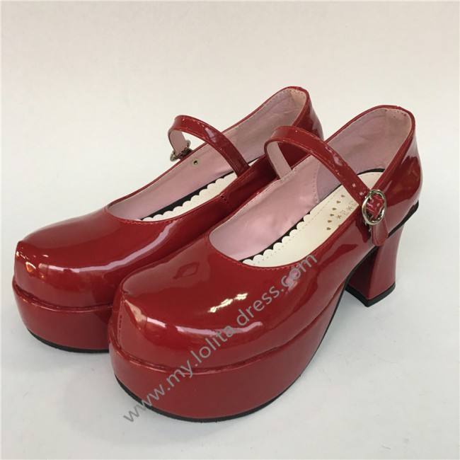 Girl's Wine Glossy Lolita Heels Shoes