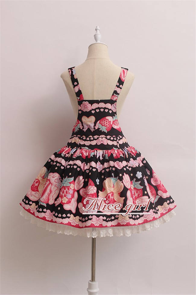 Alice Girl ~Strawberry With Cream~ Sweet Lolita Salopette + Badage -Pre-order
