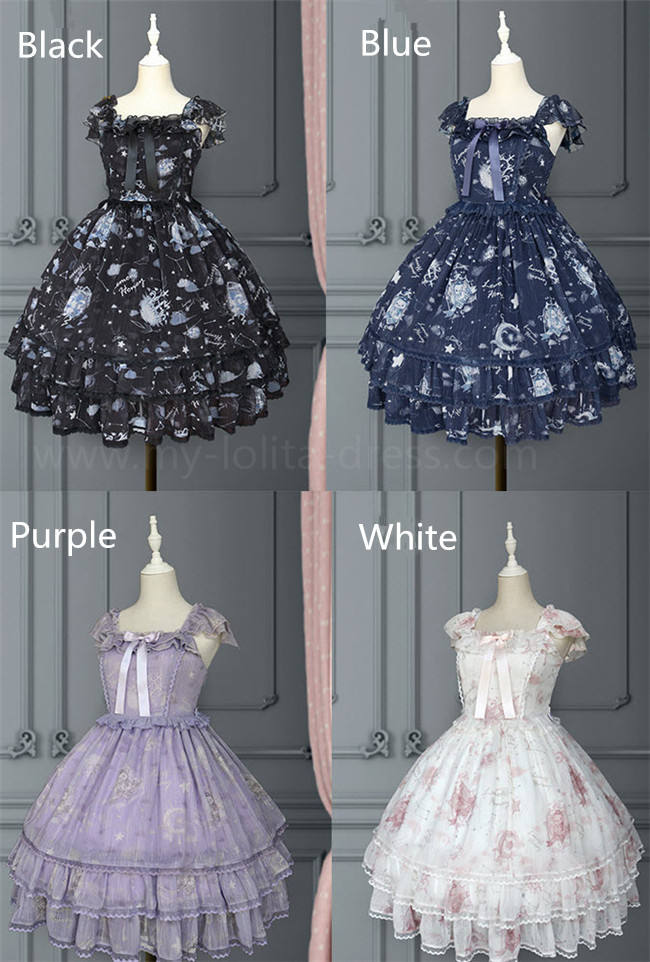 Lemon Honey ~Bear Constellation~ Fly Sleeves Printed Lolita JSK Black M In Stock