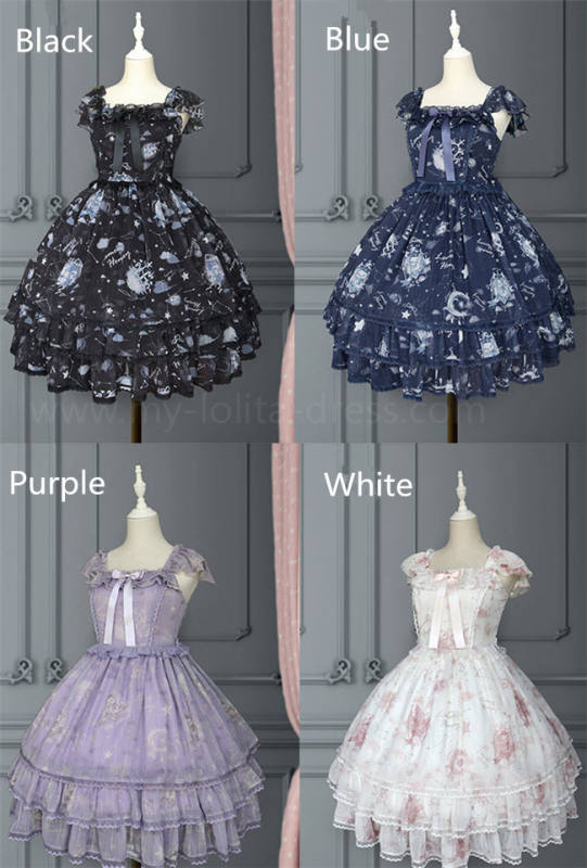 Lemon Honey ~Bear Constellation~ Fly Sleeves Printed Lolita JSK Black M In Stock