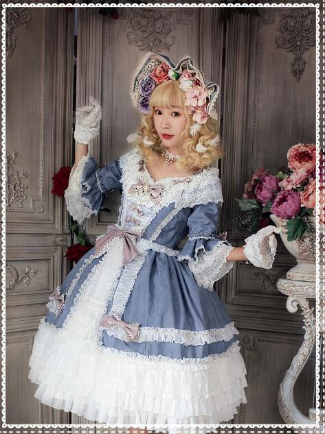 Moira~ Lolita Short Sleeves OP Dress -Sax Size XL In Stock