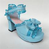 Sweet Matte Blue Lace Bows Lolita Shoes