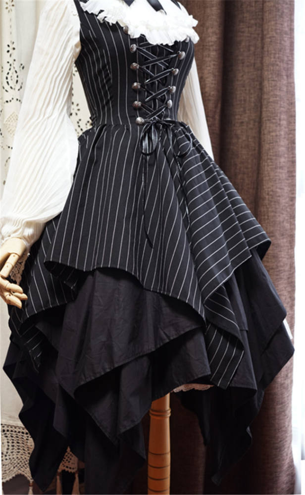 Gothic Stripe Irregular Hemline Lolita Jumper