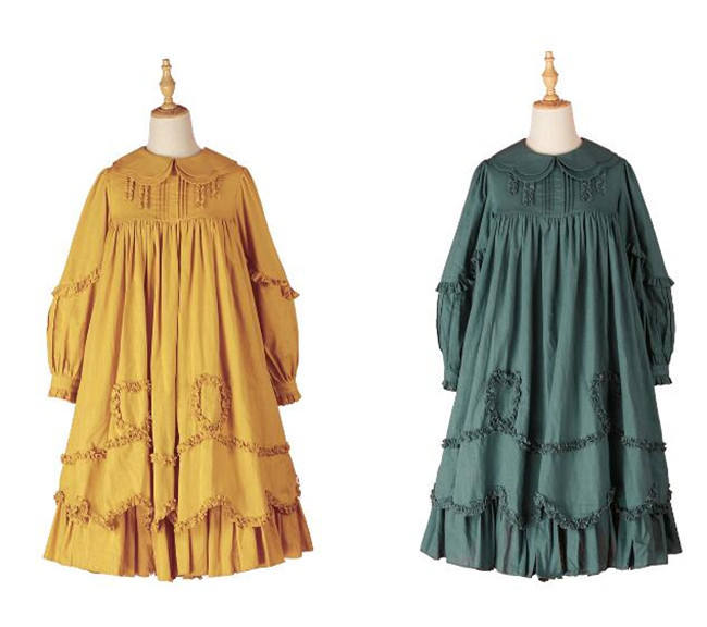 Daily wear Version Sweet Unicolor Lolita long sleeves OP- Ready Made