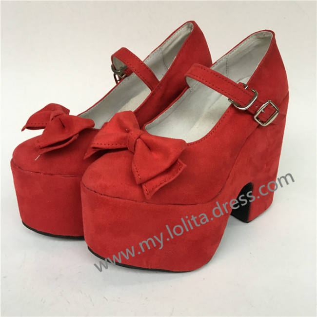 Sweet Red Matte Lolita High Heels Shoes with Bows