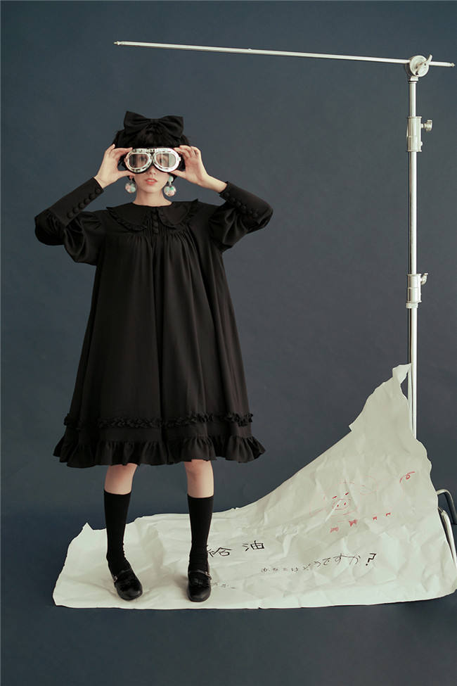 Vintage Unicolor Babydoll Style Peterpan Collar Lolita OP - Ready Made