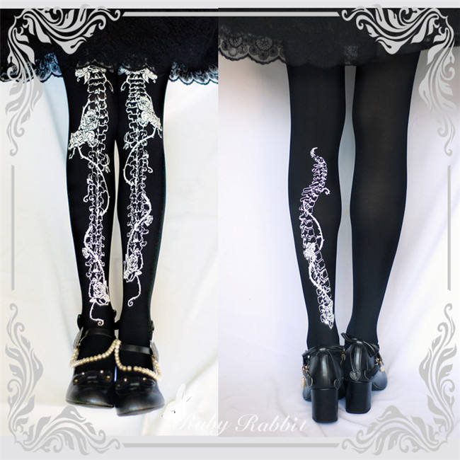 Ruby Rabbit ~ Rose Bone ~ Lolita Printed Tights