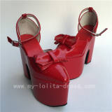 Elegant Red Glossy Square Heel Lolita High Platfrom Shoes