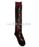 Bows Printed Black Long Lolita Socks - IN STOCK