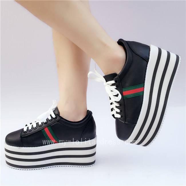 Black with White Lolita High Platform Shoes