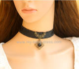 Black Gothic Girls Necklace Bronze Vintage Pendant-out