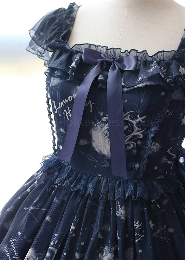 Lemon Honey ~Bear Constellation~ Fly Sleeves Printed Lolita JSK Black M In Stock