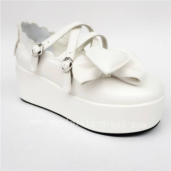 High Platform White Heart Bow Lolita Shoes