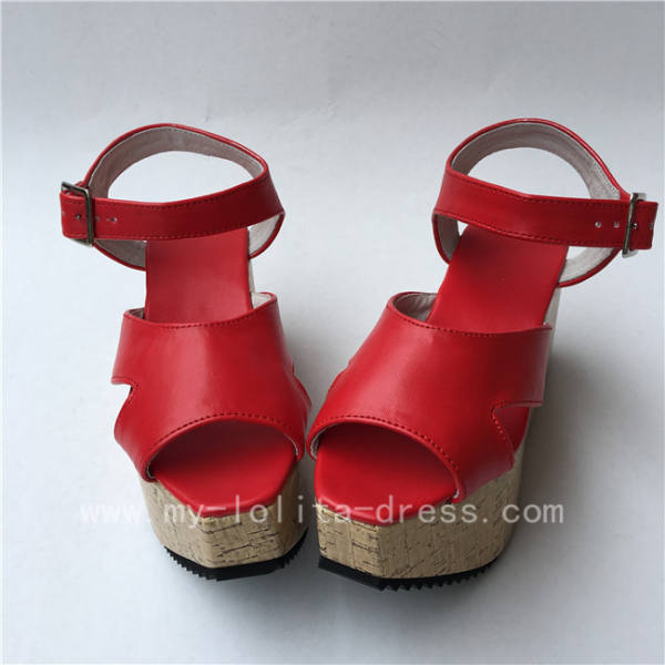 Beautiful Red Matte Clog Lolita High Platform Shoes