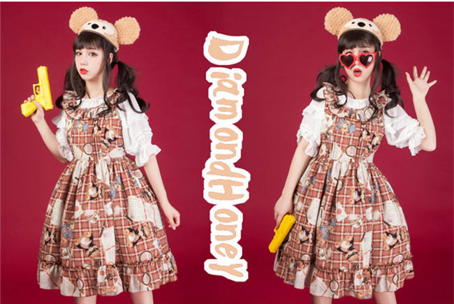 The Detective Bear~ Sweet Printed Lolita OP and JSK -OUT