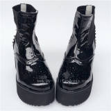 Super Black Glossy Lolita Short Boots