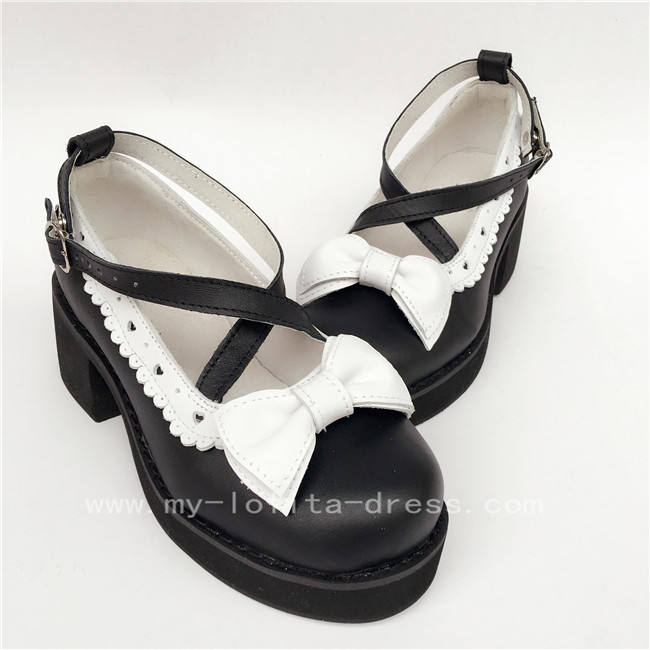 Sweet Black White Square Heels Lolita Shoes