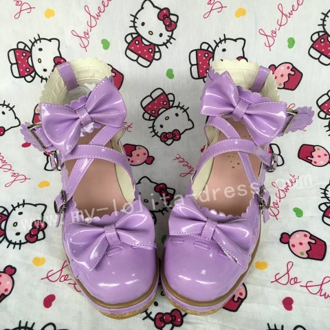 Shiny Purple Bows Lolita Shoes