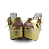 Gold Side Bow Slippery High Platform Lolita Sandals