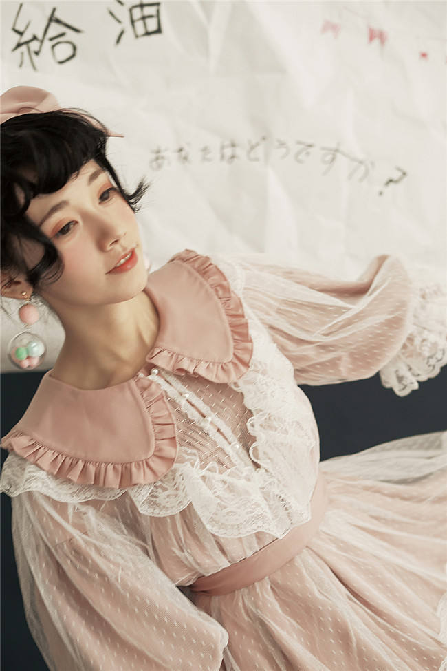 Vintage Unicolor Babydoll Style Peterpan Collar Lolita OP - Ready Made