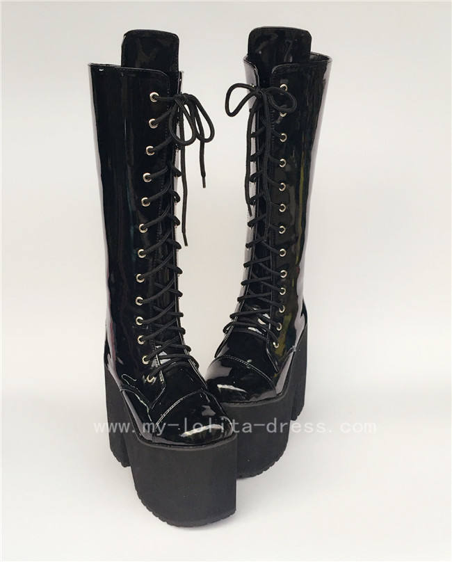 Beautiful White Matte Lace-up Knee Lolita High Boots