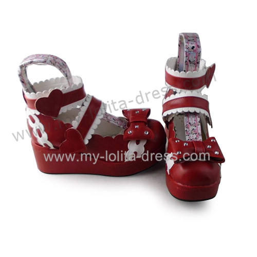 Wine Wide Ankle Belts Bow Lolita Slipping Heel Shoes