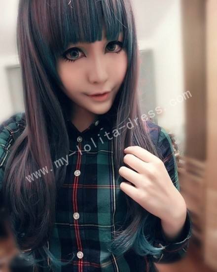 65cm Purple Green Curls Lolita Wig