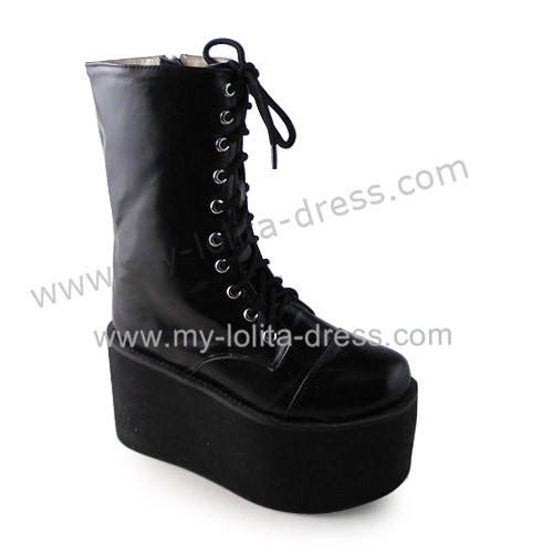 Matte Black Lace Up Classic Girls Boots
