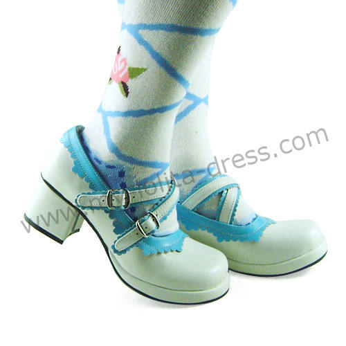 White Skyblue Double Straps Girls Shoes