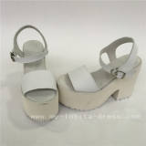 Sweet White Cowhide Square Heels Lolita Sandals