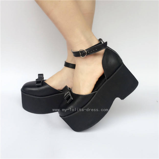 Matte Black Elegant Bow Lolita Girls Shoes