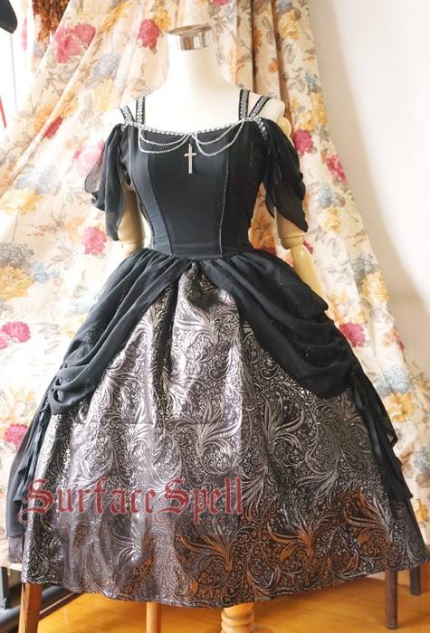 Surface Spell Gothic White Night Draped Chiffon OP