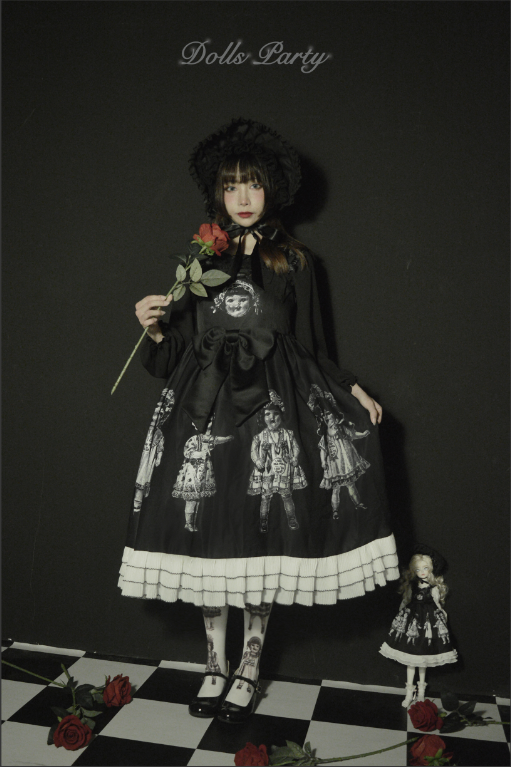 Antique Paper Doll~ Black Lolita JSK Dress -Ready Made