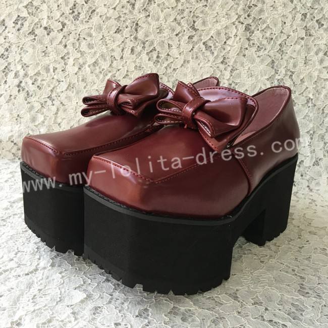 Beautiful Matte Wine Lolita Square Heels High Platform
