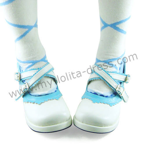 White Skyblue Double Straps Girls Shoes