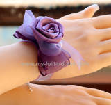 Purple Chiffon Bows Rose Lolita Bracelet-OUT
