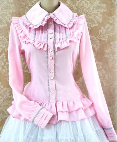 Long Sleeves Ruffles Silk Linen Lolita Shirt