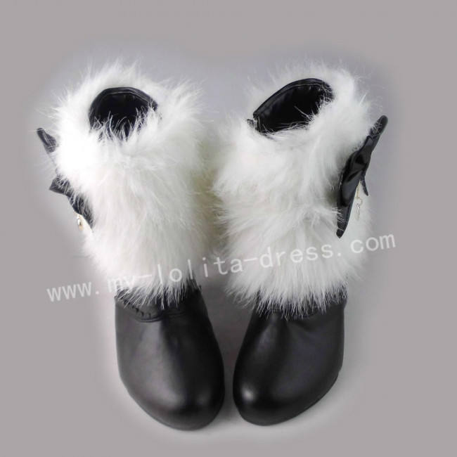 Black White Sweet Lolita Heels Boots with Bows