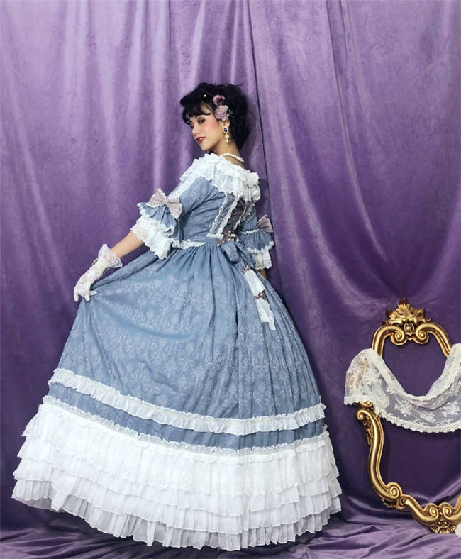 Moira~ Lolita Short Sleeves OP Dress -Sax Size XL In Stock