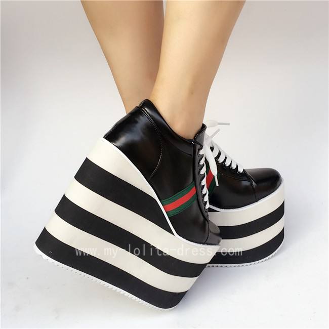 Black with White Lolita High Platform Shoes