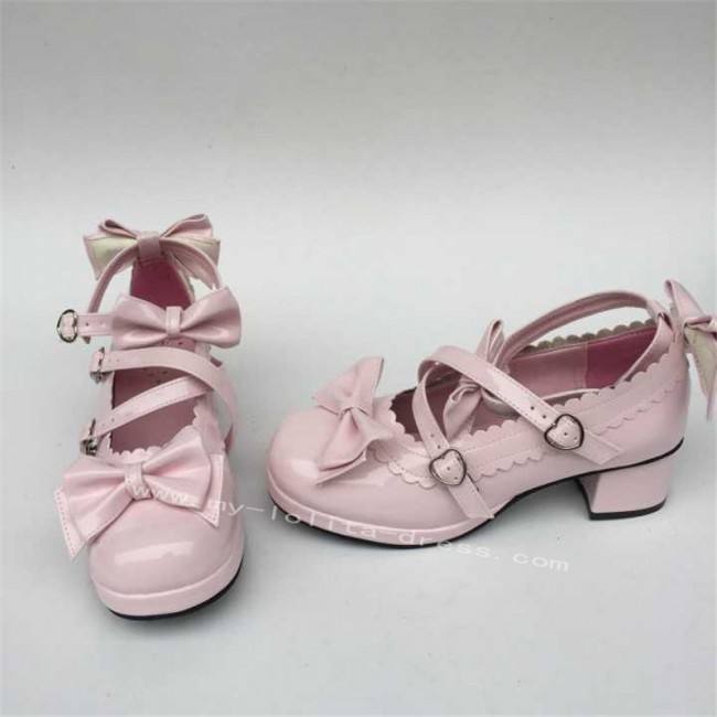 Beautiful Claret Matte Bows Lolita Shoes
